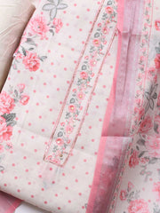 Patch Neck Linen Unstitched Suit Piece With Dupatta