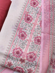 Patch Neck Linen Unstitched Suit Piece With Dupatta