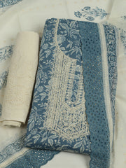 Printed Cotton Unstitched Suits Printed Suit With Pant & Dupatta