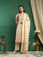 Printed Cotton Blend Kurta With Pant & Dupatta