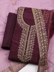 Neck Embroidered Chanderi Unstitched Suit With Dupatta