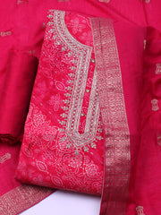 Neck Embroidered Cotton Blend Unstitched Suit With Dupatta