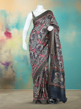 Printed Tussar Grey Saree