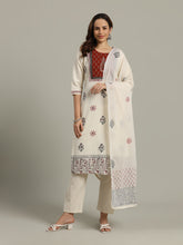 Printed Cotton Blend Kurta With Pants & Dupatta