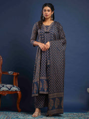 Printed Cotton Kurta With Pant & Dupatta