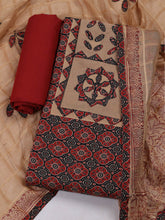 Embroidered Cotton Blend Black Beige Unstitched Suit With Pant & Dupatta