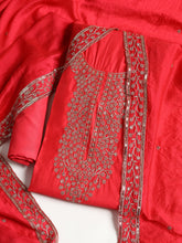 Neck Embroidered Chanderi Unstitched Suit With Dupatta