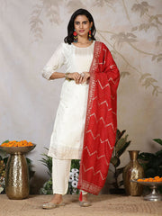 Banarasi Weave Tissue Kurta With Pants & Dupatta