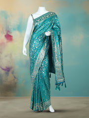 Embelished Satin Rama Green Saree