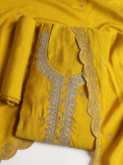 Neck Embroidered Chanderi Unstitched Suit With Dupatta