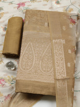 Embroidered Chanderi Unstitched Suit With Pant & Dupatta