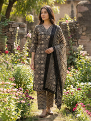 Printed Cotton Blend Kurta With Pant & Dupatta