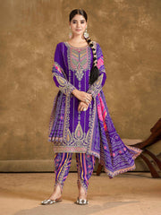 Embroidered Chinon Kurti With Patiala Salwar & Dupatta