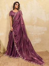 Embroidered Satin Velvet Saree