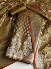 Woven Banarasi Chanderi Unstitched Suit With Dupatta