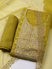 Neck Embroidered Chanderi Unstitched Suit With Dupatta