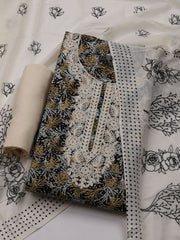Neck Embroidered Cotton Blend Unstitched Suit With Dupatta