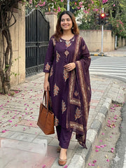 Printed Cotton Blend Kurta With Pant & Dupatta