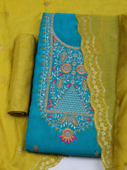 Embroidered Chanderi Unstitched Suit With Dupatta