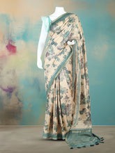 Digital Printed Art Silk Green Beige Saree
