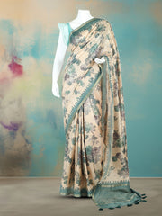 Digital Printed Art Silk Green Beige Saree
