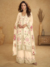 Embroidered Chinnon Kurta With Plazzo & Dupatta