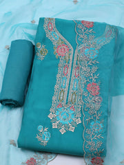 Embroidered Chanderi Unstitched Suit With Dupatta