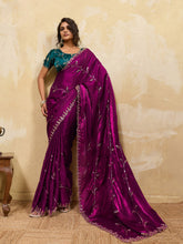 Embroidered Satin Velvet Saree