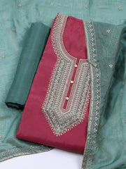 Neck Embroidered Chanderi Unstitched Suit With Dupatta