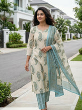 Printed Cotton Blend Kurta With Pant & Dupatta