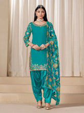 Embroidered Art Silk Semi Stitched Kurta With Patiala Salwar & Dupatta