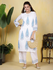 Printed Cotton Blend Kurta With Pants