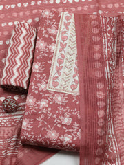 Printed Cotton Blend Unstitched Suit With Pant & Dupatta