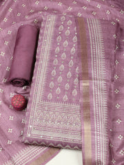 Embroidered Chanderi Unstitched Suit With Pant & Dupatta