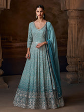 Embroidered Chinon A Line Dress With Dupatta