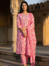 Printed Cotton Blend Kurta With Pant & Dupatta