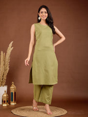 Plain Cotton Blend Shirt With Pant