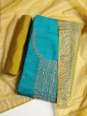 Neck Embroidered Chanderi Unstitched Suit With Dupatta