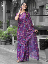 Printed Georgette Readymade Saree With Stitched Blouse