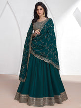 Embroidered Silk A Line Gown With Dupatta