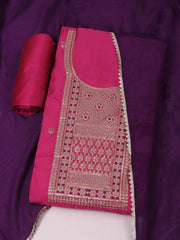 Neck Embroidered Chanderi Unstitched Suit Piece With Dupatta