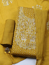 Embroidered Cotton Blend Unstitched Suit With Pant & Dupatta