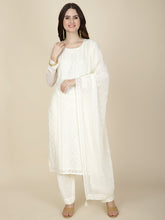 Resham Embroidered Georgette Kurta With Pants & Dupatta
