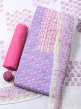 Printed Cotton Blend Unstitched Suit With Pant & Dupatta