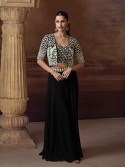 Embroidered Chinon Choli & Skirt With Jacket
