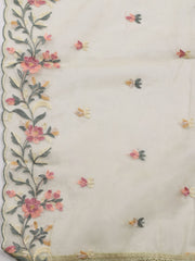 Neck Embroidered Chanderi Unstitched Suit With Dupatta