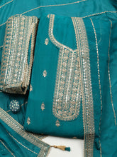 Embroidered Chinon Unstitched Suit With Pant & Dupatta