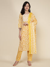 Printed Cotton Blend Kurta With Pants & Dupatta