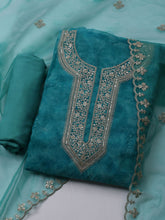 Neck Embroidered Organza Unstitched Suit With Dupatta