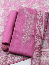 Embroidered Chanderi Unstitched Suit With Pant & Dupatta